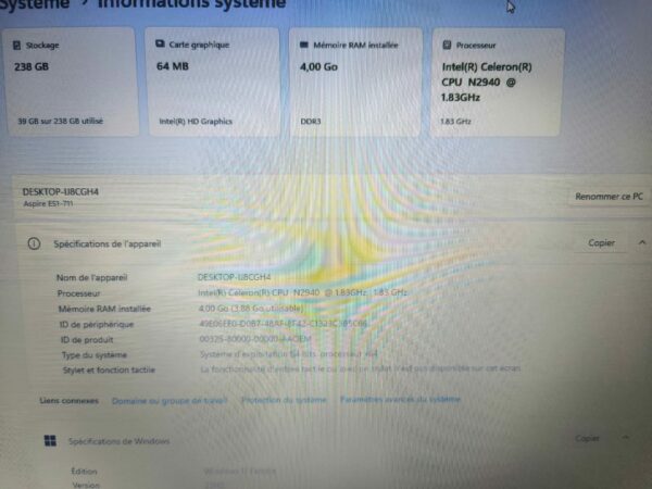 Ordinateur portable acer ES1-711 de 17,3 pouces reconditionné – Image 2