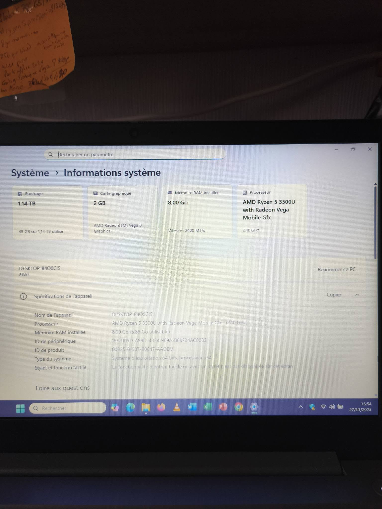 Tof Informatique Ordinateur portable Lenovo IdeaPad Ordinateur portable Lenovo IdeaPad 3 15,6 reconditionné – Ryzen 5, SSD + 1 To, Vega 8 Ordinateur portable Lenovo IdeaPad 3 15,6 reconditionné – Ryzen 5, SSD + 1 To, Vega 8 – Image 2