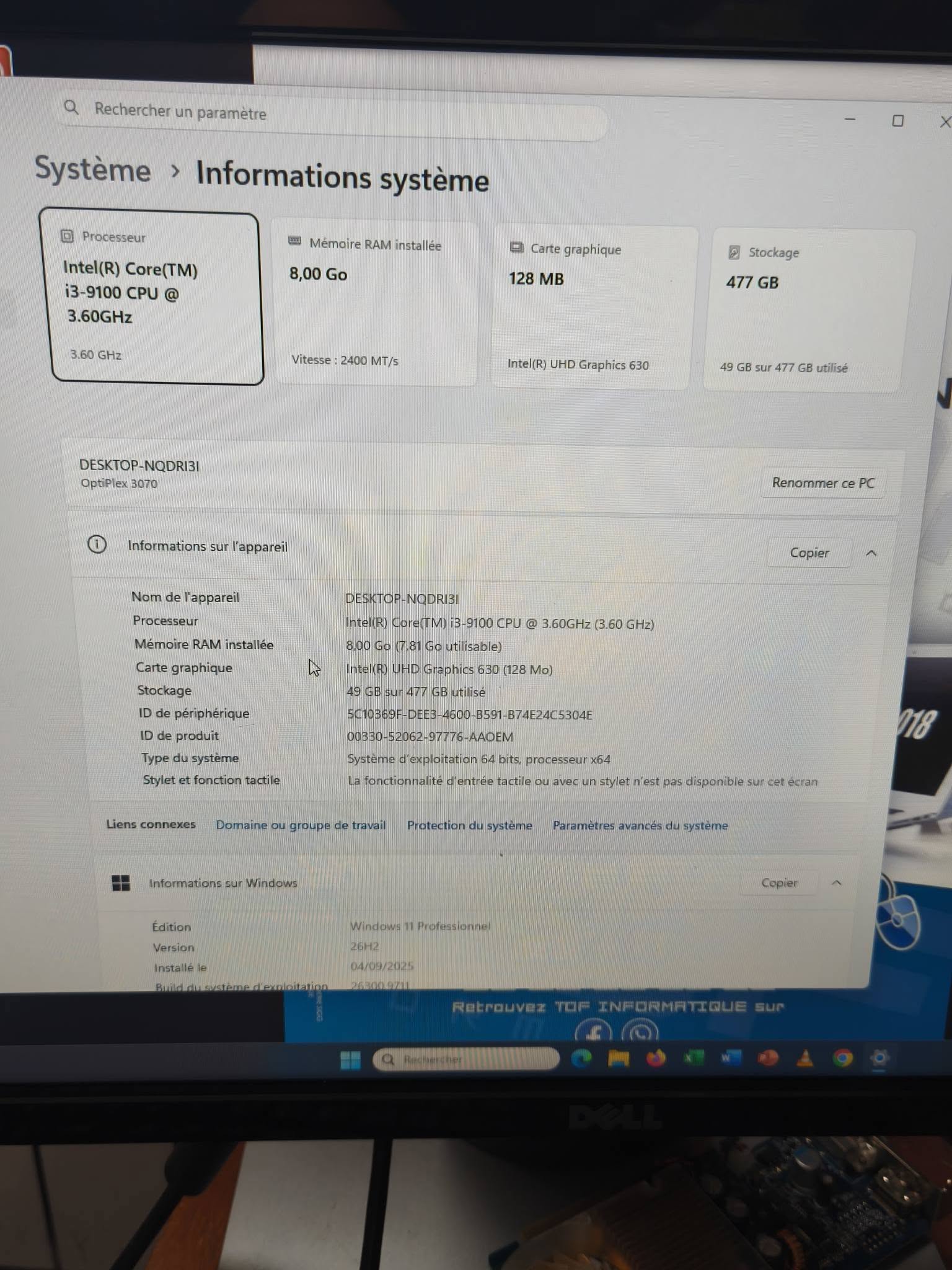 Tof Informatique Mini tour Dell OptiPlex Mini tour Dell OptiPlex 3070 reconditionnée – Intel Core i3-9100, 8 Go, SSD 512 Go – Windows 11 Pro Mini tour Dell OptiPlex 3070 reconditionnée – Intel Core i3-9100, 8 Go, SSD 512 Go – Windows 11 Pro – Image 2